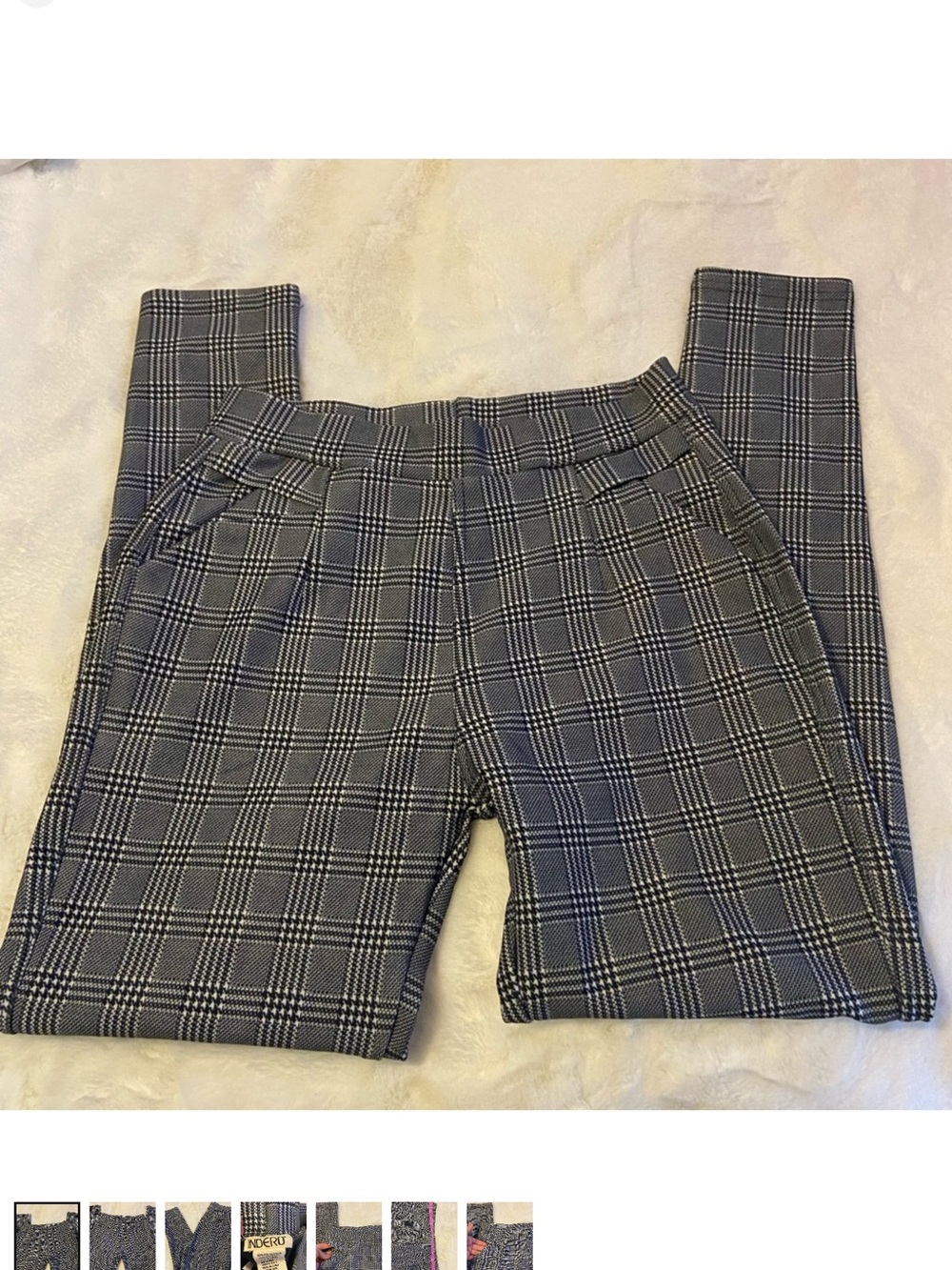 Plaid High-Waist Trousers in Black and White